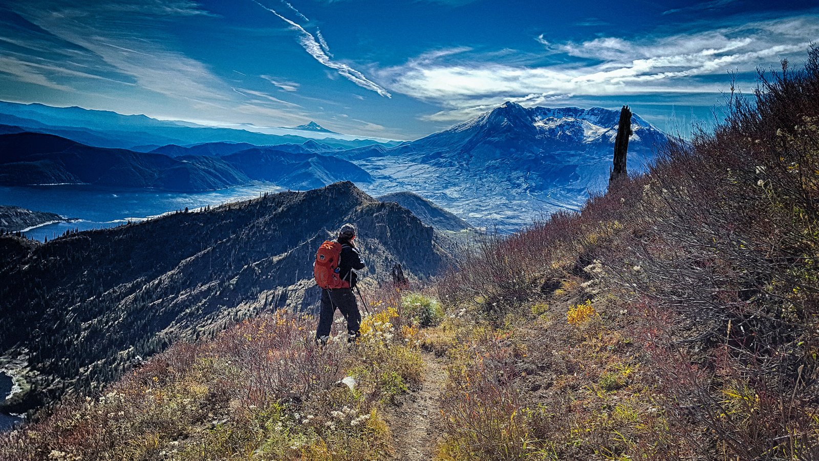 Hiker and St. Helens